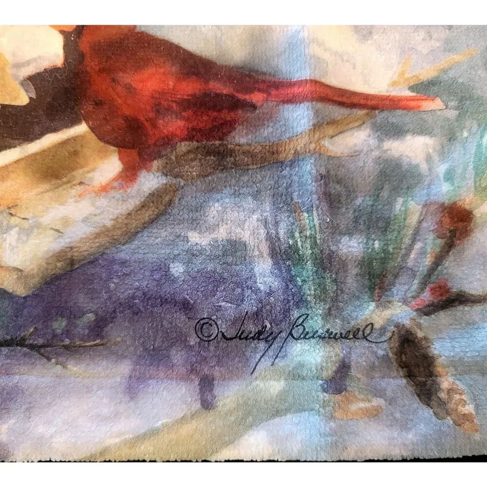 RARE Lot 4 Judy Buswell Print Red Cardinal Bird Waffle Weave Kitchen Hand Towels